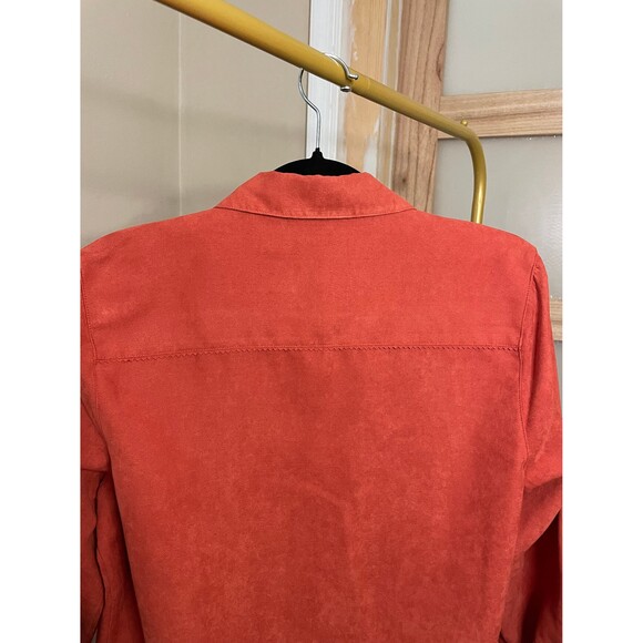 Studio Works Button Down Women Suede Shirt Autumn Orage Collared sz Petite M - Picture 6 of 8